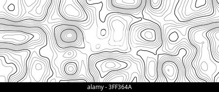 Ligne de carte de montagne et vecteur de contours topographiques avec motif de texture de fond. Abstrait topographique topo et terrain en bois terrestre avec relief mer océan Illustration de Vecteur