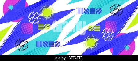 Conception de fond abstrait Pop Art vibrante avec des formes colorées, des points, des rayures et des éléments graphiques contemporains Illustration de Vecteur