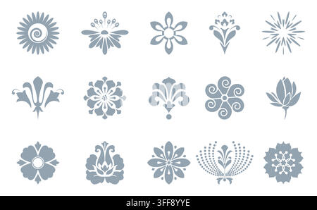 Ensemble d'icônes de fleurs. Éléments isolés pour la conception. Graphique vectoriel. Collection de fleurs Illustration de Vecteur