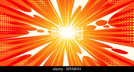 Arrière-plan d'explosion d'anime. Éclat radial fumée effet explosif manga bande dessinée combat bataille pop art vitesse jeu éclaboussure impact vibrant abstrait boom illustration vectorielle qualitative œuvre originale Illustration de Vecteur