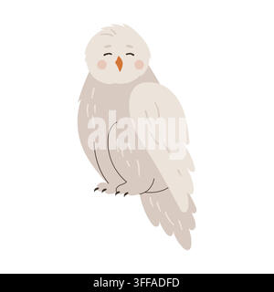 Adorable chouette des neiges arctique assise isolée sur fond blanc, illustration vectorielle Illustration de Vecteur