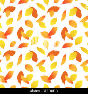 Arrière-plan vectoriel avec des feuilles d'orme en automne. Un motif sans couture de feuilles de hêtre orange et jaune. Saison des feuilles d'automne. Clip art avec des feuilles de hêtre. Illustration de dessin animé pour les emballages de Thanksgiving Day. Illustration de Vecteur