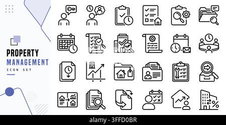 Collection d'icônes en ligne noire pour les entreprises de gestion immobilière Illustration de Vecteur