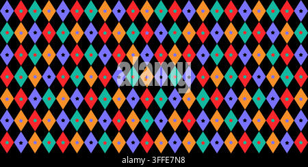 Motif losange vintage avec des motifs de cirque festifs et un fond de fêtes élégant, motif vectoriel sans couture. Illustration de Vecteur