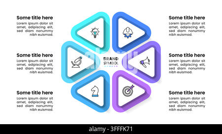 Modèle d'infographie avec icônes et 6 options ou étapes. Tarte. Peut être utilisé pour la mise en page de flux de travail, le diagramme, la bannière, la conception Web. Illustration vectorielle Illustration de Vecteur