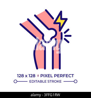 Inconfort articulaire aigu icône de couleur de ligne parfaitement pixelisée Illustration de Vecteur