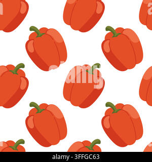 Motif répété de poivron rouge sur un fond pâle, design audacieux de nourriture méditerranéenne mettant en avant des produits du jardin et des ingrédients culinaires colorés pour tissu Illustration de Vecteur