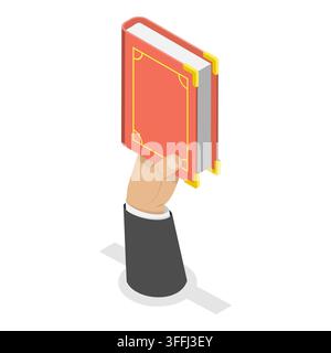 Illustration plate isométrique en 3D de mains avec des livres, étude et éducation, littérature et lecture. Élément 5 - Photomontage Banque D'Images