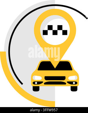 Modèle d'icône ou de logo de service de taxi. Voiture jaune en vue avant et forme d'épingle de localisation Illustration de Vecteur