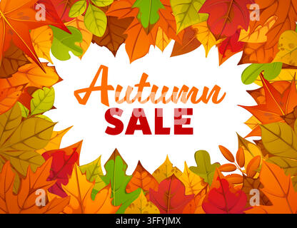 Bannière de réduction pour la vente de saison automnale avec feuilles d'automne dans un cadre feuillu pour une campagne de vente au détail ou un événement de shopping. Utilisation en en-tête de site web, coupon et flyer promotionnel pour la promotion saisonnière des ventes d'automne Illustration de Vecteur