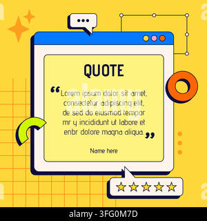 Style néo-brutaliste. Mise en page de témoignage de couleur jaune pour la taille des publications sur les réseaux sociaux. Illustration de Vecteur