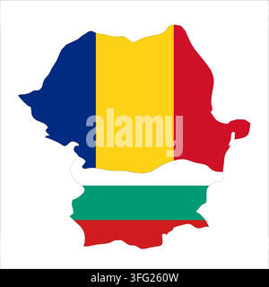 Contour de carte de la Roumanie et de la Moldavie. Les drapeaux des pays remplissent les contours avec leurs couleurs. Symbole de coopération régionale, d'identité et de partenariat Illustration de Vecteur