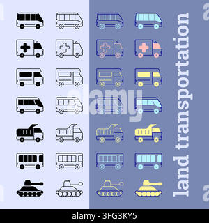 Sur la route : Icônes de transport terrestre Illustration de Vecteur