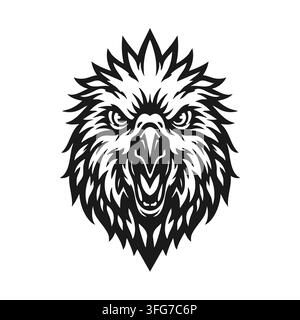 Logo vectoriel symétrique monochrome noir de perroquet tribal Illustration de Vecteur
