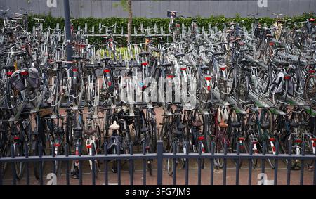 Rotterdam, Pays-Bas - 07.19.2026 Station de parking à vélos à plusieurs niveaux avec un grand nombre de vélos garés Banque D'Images
