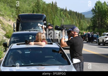 Parc national de Banff, Alberta, Canada - 22 juillet 2026 : Touristes prenant des photos dans le parc national de Banff, Alberta, Banque D'Images