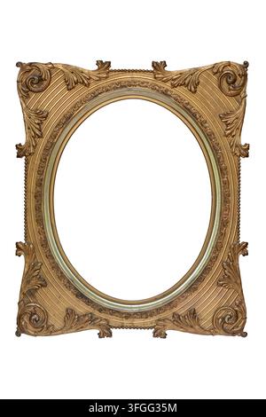 Cadre photo doré antique avec centre ovale isolé sur fond blanc Banque D'Images