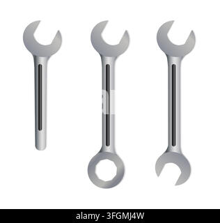 Clés en métal. Ensemble d'outils, réparation mécanique, service de maintenance et équipement de travail technique pour usage industriel ou domestique. Illustration vectorielle plate de rénovation fixe professionnelle isolée en style cartoon Illustration de Vecteur