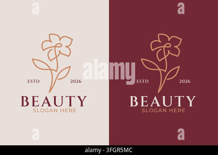 Modèle de logo floral minimaliste en art linéaire style vectoriel ligne continue dessin à ligne continue motif floral emblème icône Illustration de Vecteur