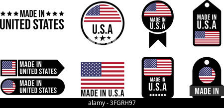 Ensemble de cliparts de badge d'étiquette "Fabriqué en Amérique" pour la promotion des produits des États-Unis Illustration de Vecteur