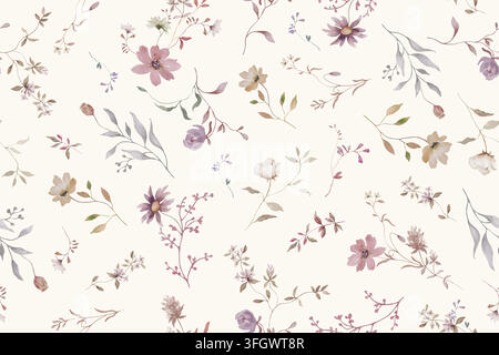 Motif floral bohème automnal aquarellé sans couture, vecteur de pampa séché, feuilles de terre cuite, fond botanique pour textile d'automne, papier peint, impression. Illustration de Vecteur