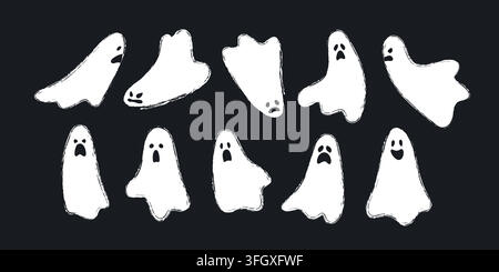 Un ensemble de fantômes effrayants et mignons avec une texture Illustration de Vecteur