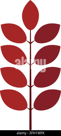 Tige de plante stylisé rouge profond avec feuilles pour designs automnaux et de fête illustration vectorielle isolée sur fond blanc propre Illustration de Vecteur