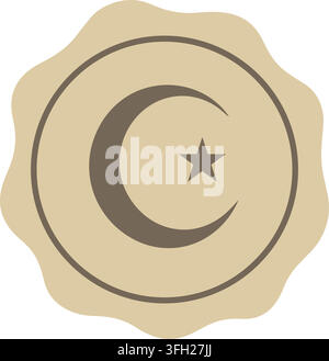 Un badge beige en forme de coquille comportant une lune croissante sombre et une petite étoile au centre Illustration de Vecteur