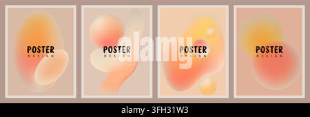 Une collection de quatre affiches d'art abstrait moderne présentant des formes fluides et organiques en dégradé dans une palette de couleurs chaudes et atténuées de beige, pêche et orange. Illustration de Vecteur