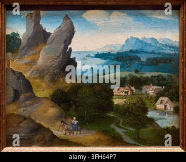 Paysage avec la Fuite en Égypte, 1516-1517, Joachim Patinir (Dinant 1475/1480 - Anvers 1524), KMSKA, Musée royal des beaux-arts, Anvers, Belgi Banque D'Images
