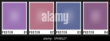 Une collection de quatre affiches minimalistes présentant des dégradés radiaux doux et flous dans diverses palettes de couleurs atténuées, parfaites pour le design graphique moderne ba Illustration de Vecteur