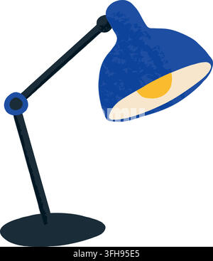 Illustration d'une lampe de bureau bleue réglable, isolée sur blanc. Idéale pour étudier, lire, les devoirs, l'école, le bureau, l'espace de travail, l'éducation et une lecture concentrée Illustration de Vecteur