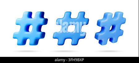 Ensemble d'icônes de hashtag bleu en style 3D Illustration de Vecteur