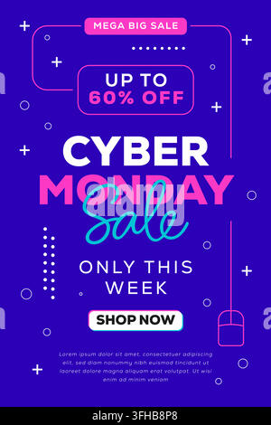 Modèle de flyer vertical pour la vente du Cyber Monday Neon Glitch Illustration de Vecteur