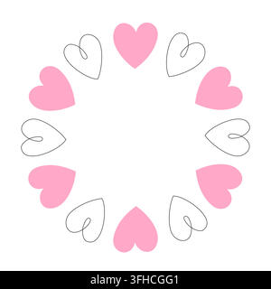 Vecteur de cadre rond avec cœurs roses et contourés Illustration de Vecteur
