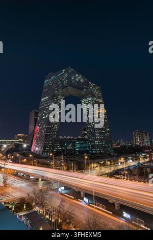 Bâtiment du siège de CCTV à Pékin la nuit, paysage urbain de Pékin, Chine Banque D'Images