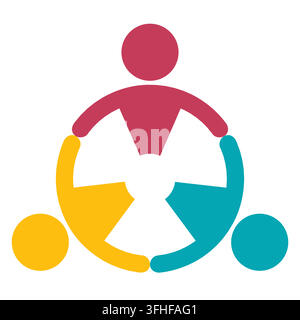 Cette illustration abstraite représente l'unité et le travail d'équipe à travers des figures colorées connectées dans un design circulaire, symbolisant la collaboration et la diversité Illustration de Vecteur