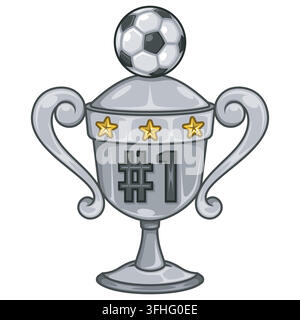 Illustration en couleur d'une coupe trophée de victoire décorée d'un ballon de football, idéale pour les championnats sportifs, les tournois, les récompenses et les concepts de réussite. Illustration de Vecteur