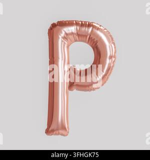 Ballon lettre P sur fond blanc, ballon en feuille d'or rose, rendu 3D. Banque D'Images