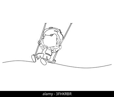 Enfant se balançant joyeusement représenté dans une illustration minimaliste en ligne continue capturant l'essence joyeuse et active du temps de jeu de l'enfance Illustration de Vecteur