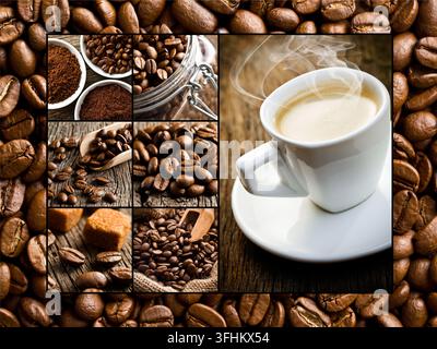 Collage de différents motifs de café Banque D'Images