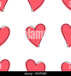 Motif sans couture mignon avec des cœurs contournés de rouge Illustration de Vecteur