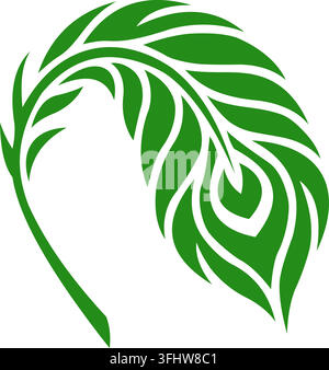 Illustration stylisée d'une plume de paon verte isolée sur un fond blanc propre pour le design graphique Illustration de Vecteur