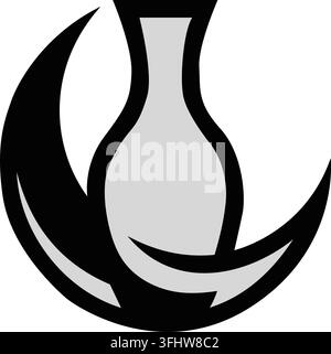 Icône graphique minimaliste représentant une forme de vase stylisée encadrée par un design de croissant de lune Illustration de Vecteur