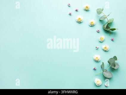 Composition de fleurs sur fond vert Banque D'Images