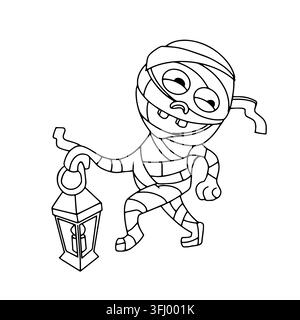 Icône de croquis de lanterne de momie d'Halloween en vectoriel. Illustration de décoration saisonnière moderne minimaliste et effrayante. Célébration de vacances automnale Illustration de Vecteur
