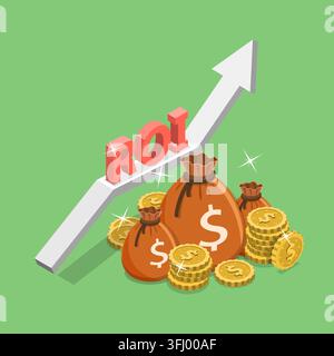 Concept isométrique plat du retour sur investissement, ROI, marketing numérique. Banque D'Images