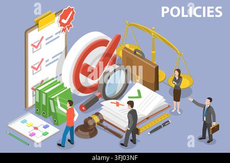 Illustration conceptuelle plate isométrique 3D des politiques. Banque D'Images