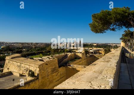 Malte - La Valette, Fortifications historiques aux Upper Barrakka Gardens Banque D'Images