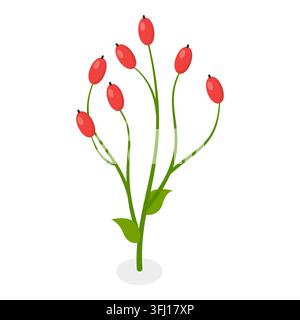 Illustration plate isométrique 3D d'une collection de fleurs, ensemble de plantes en fleurs variées. Élément 3 Banque D'Images